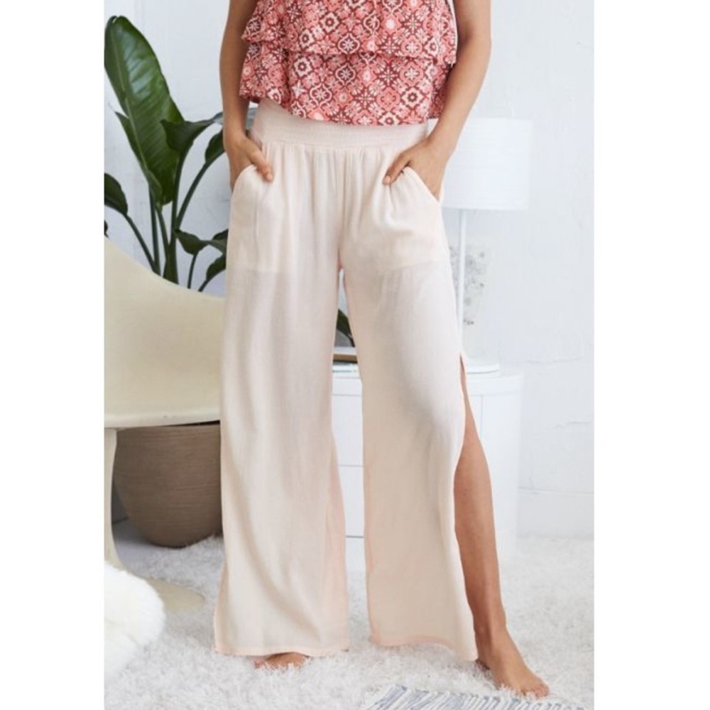 Aerie Cream Wide-Leg Pants